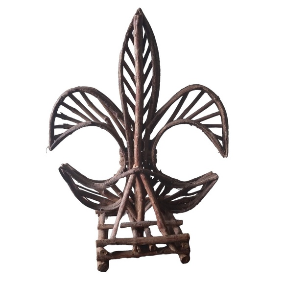 Vintage Natural Grapevine Twig Fleur De Lis, Boho Home Decor - Picture 2 of 8